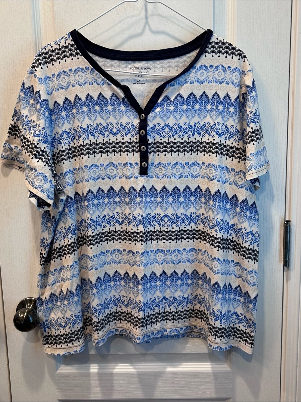 Bundle of 2 Women’s Croft & Barrow XXL Blue/White Short Sleeve 100% Cotton Tees - Picture 3 of 6